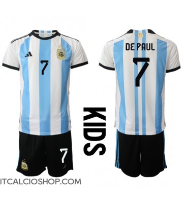 Argentina Rodrigo de Paul #7 Prima Maglia Bambino Mondiali 2022 Manica Corta (+ Pantaloni corti)